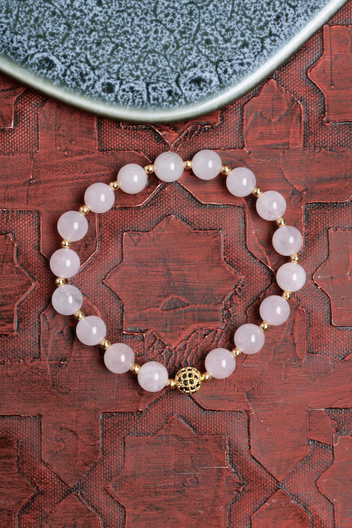 Sertifikalı Pembe Kuvars ve Hematit Doğal Taş Bileklik