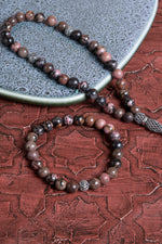 Sertifikalı Rodonit 925 Ayar Gümüş 8 mm İmameli Tesbih &amp; Bileklik Seti