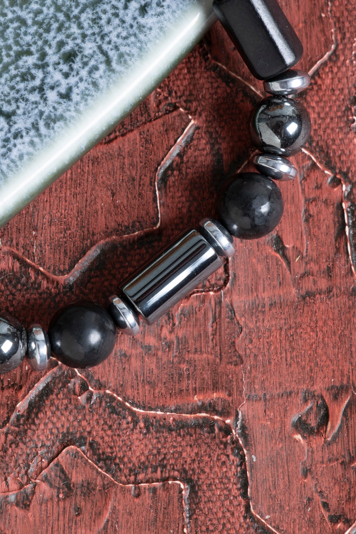 Sertifikalı Shungite &amp; Hematit Doğal Taş Makrome Bileklik