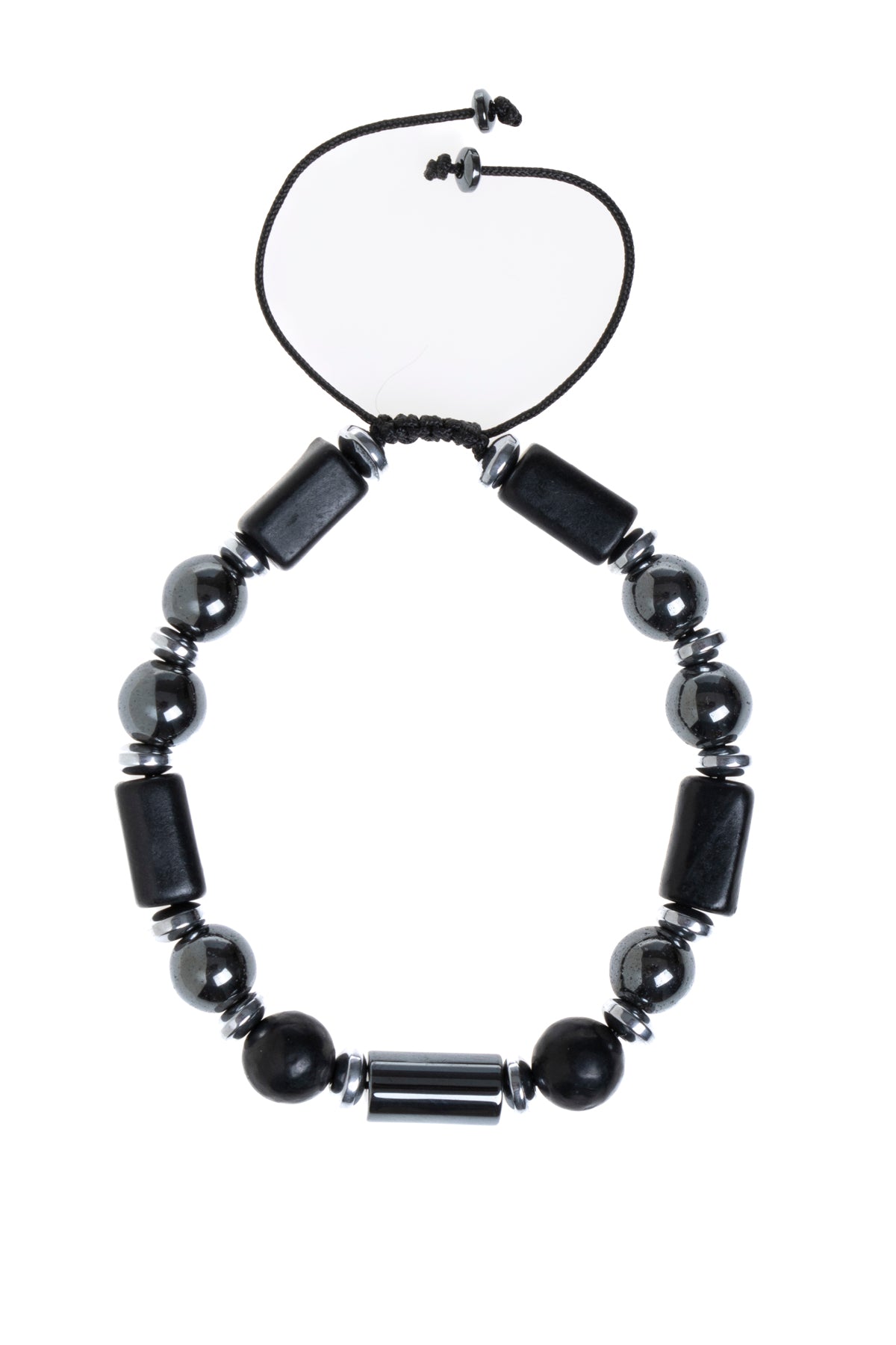 Sertifikalı Shungite &amp; Hematit Doğal Taş Makrome Bileklik