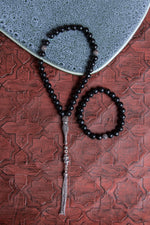 Sertifikalı Shungite 925 Ayar Gümüş 8 mm İmameli Tesbih &amp; Bileklik Seti