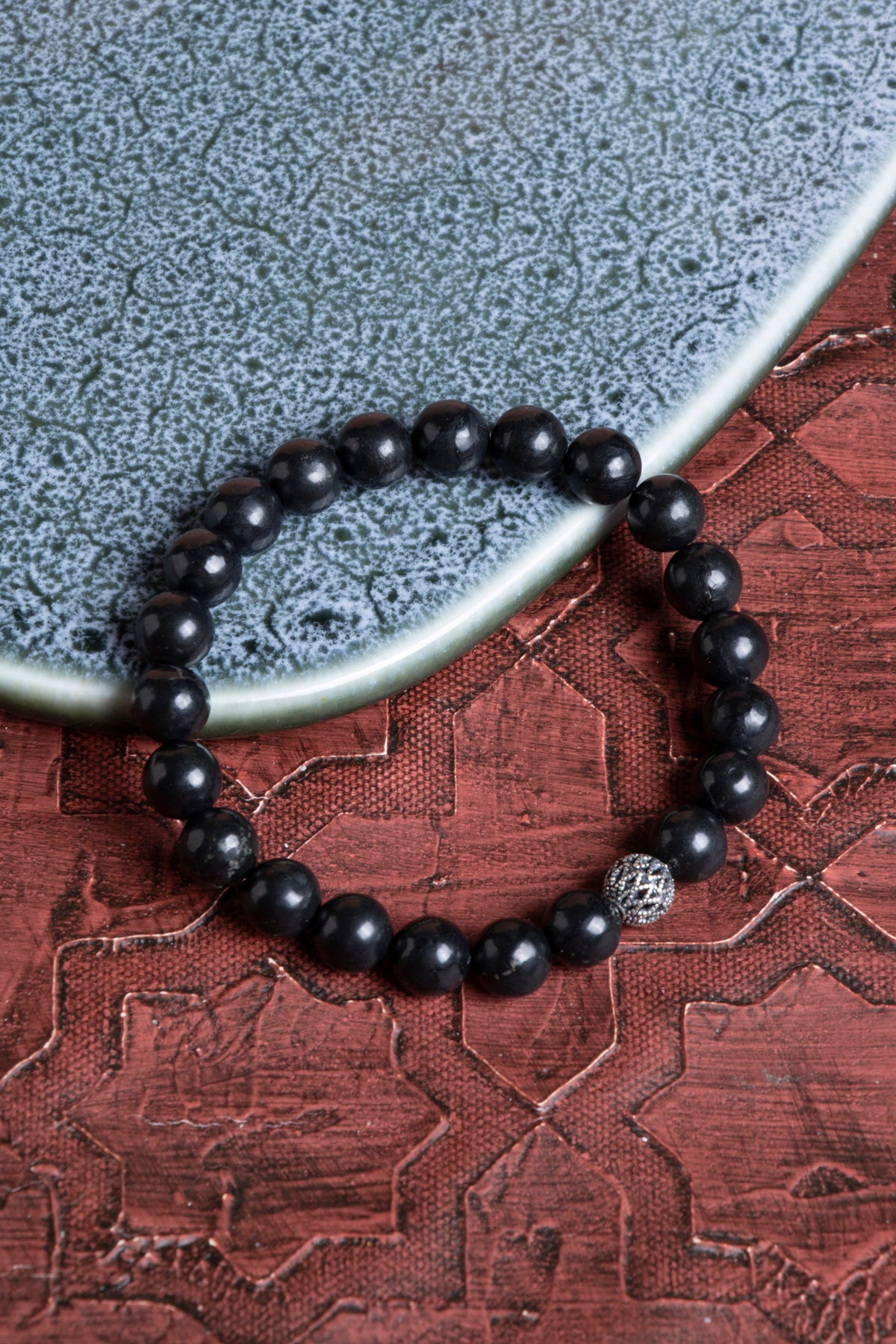 Sertifikalı Shungite 925 Ayar Gümüş 8 mm İmameli Tesbih &amp; Bileklik Seti