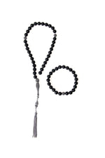 Sertifikalı Shungite 925 Ayar Gümüş 8 mm İmameli Tesbih &amp; Bileklik Seti