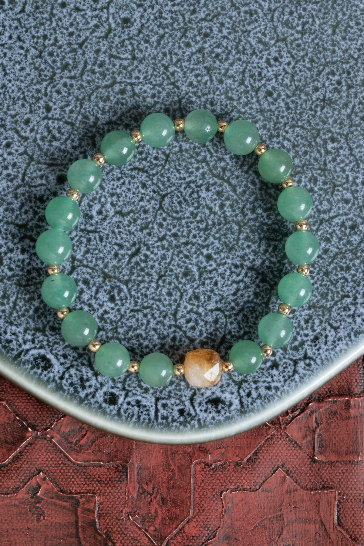 Sertifikalı Sitrin &amp; Aventurin &amp; Altın Kaplama Hematit Doğal Taş Bileklik