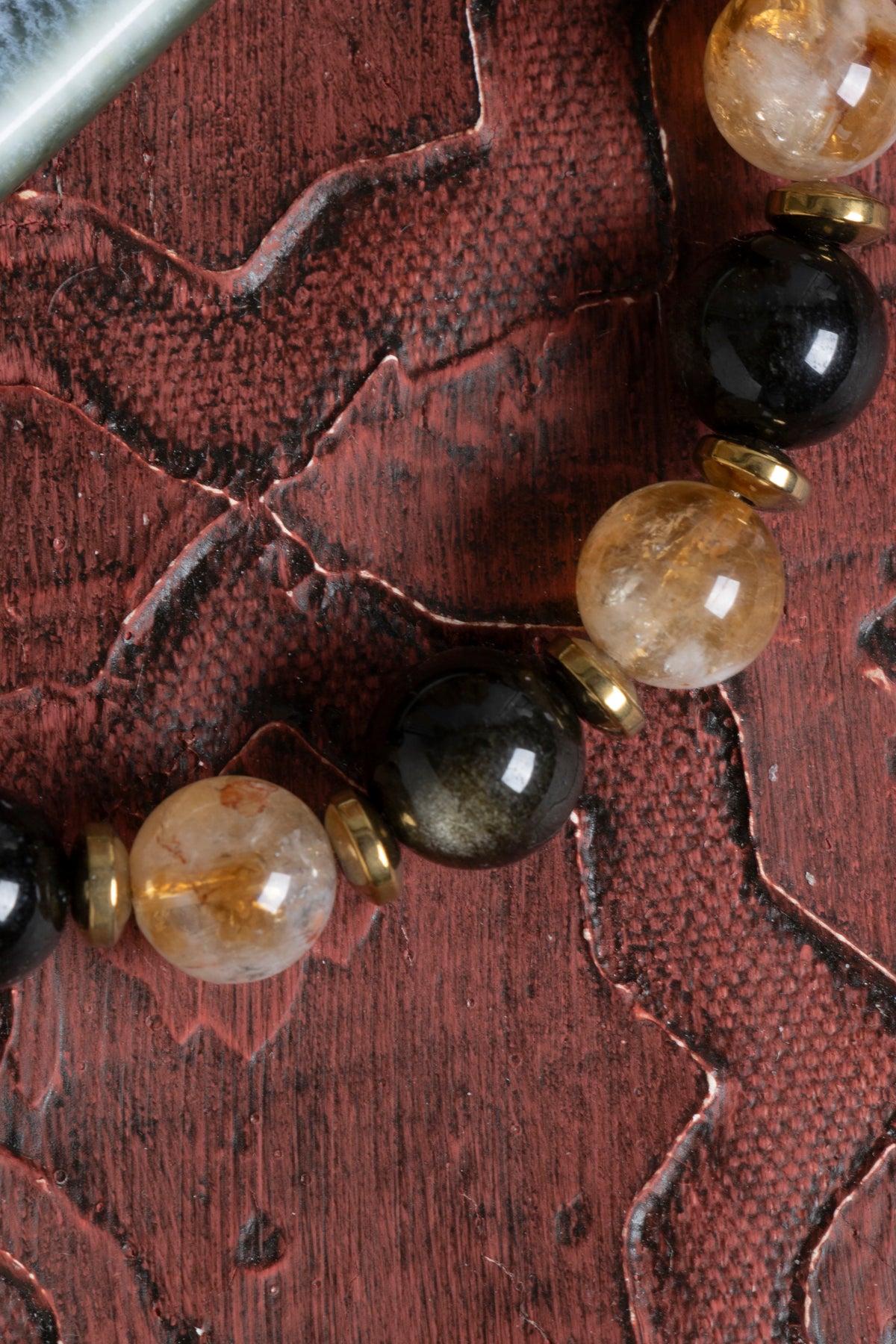 Sertifikalı Sitrin &amp; Hematit &amp; Zirkon Aparat Doğal Taş Makrome Bileklik