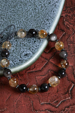 Sertifikalı Sitrin &amp; Obsidyen Doğal Taş Makrome Bileklik