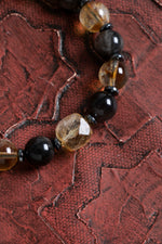 Sertifikalı Sitrin &amp; Obsidyen Doğal Taş Makrome Bileklik