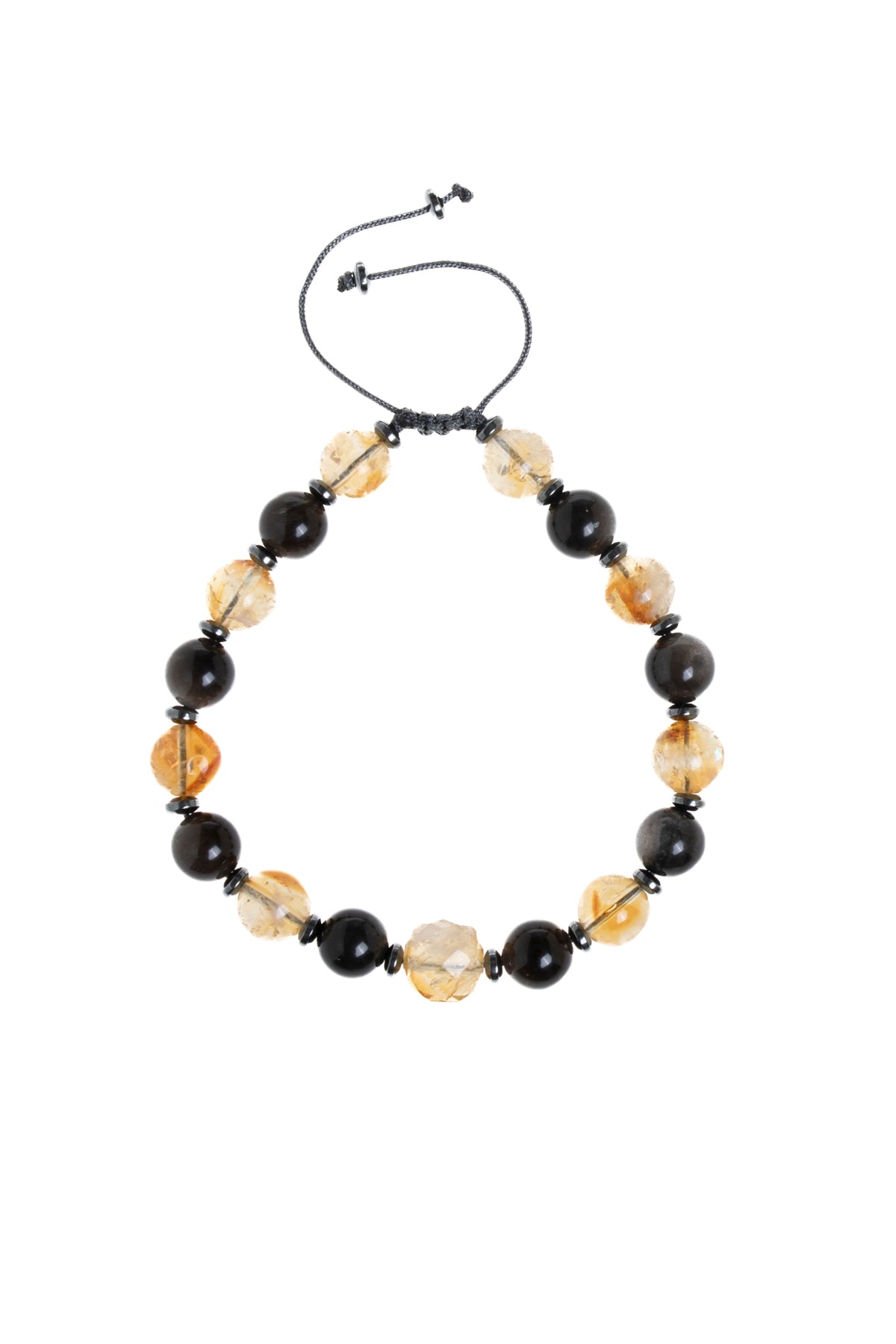 Sertifikalı Sitrin &amp; Obsidyen Doğal Taş Makrome Bileklik