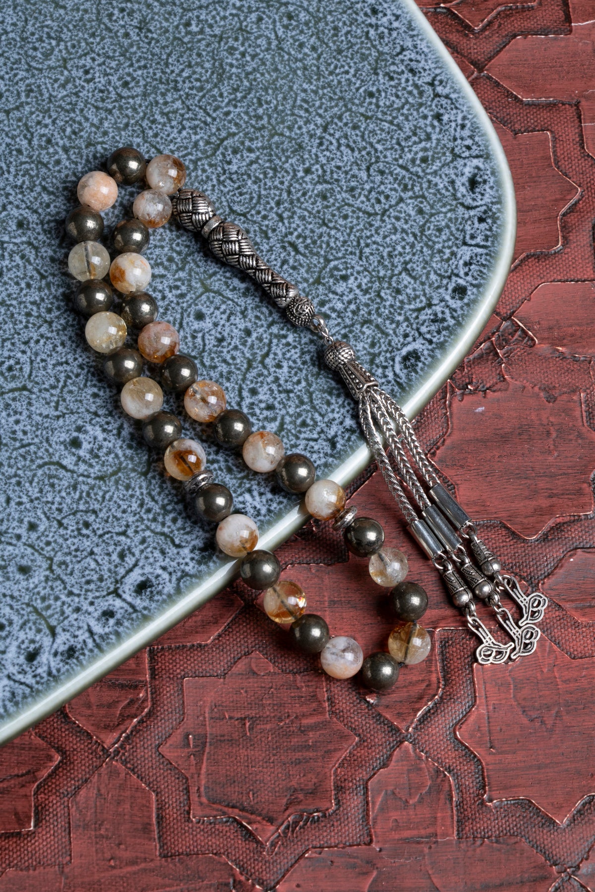 Sertifikalı Sitrin &amp; Prit Metal İmameli Püskül Tesbih