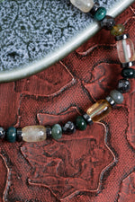 Sertifikalı Sitrin &amp; Yosunlu Akik &amp; Hematit Doğal Taş Makrome Bileklik