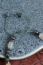 Sertifikalı Sitrin &amp; Yosunlu Akik &amp; Hematit Doğal Taş Makrome Bileklik