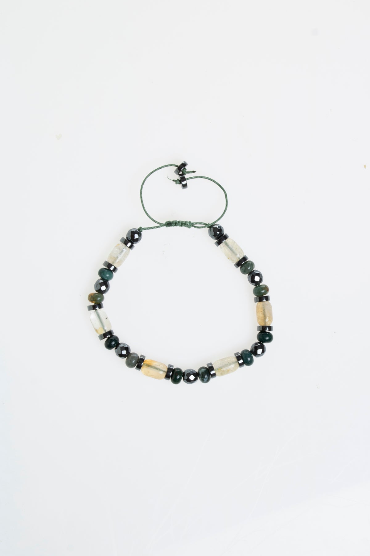 Sertifikalı Sitrin &amp; Yosunlu Akik &amp; Hematit Doğal Taş Makrome Bileklik