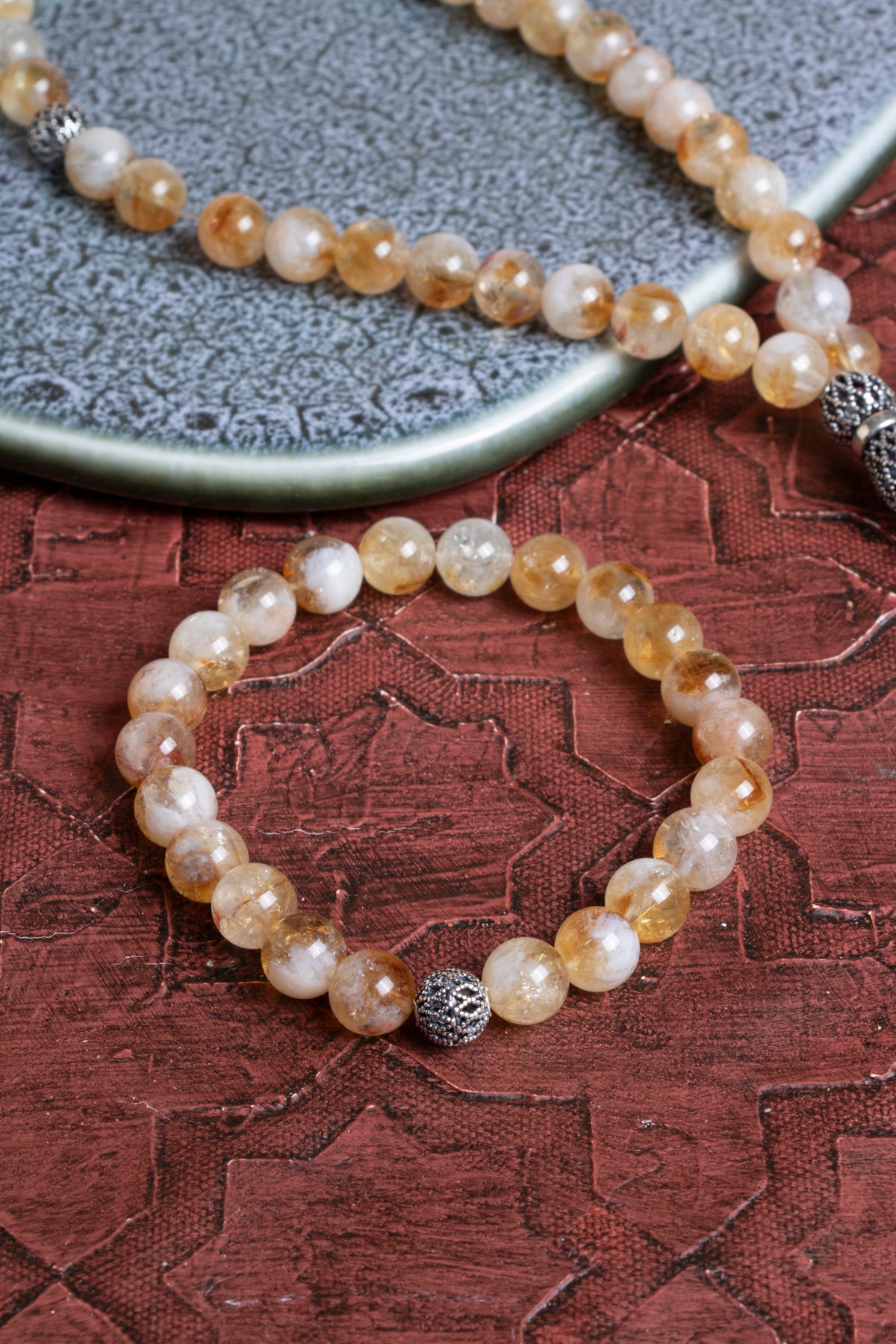 Sertifikalı Sitrin 925 Ayar Gümüş 8 mm İmameli Tesbih &amp; Bileklik Setii