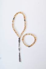 Sertifikalı Sitrin 925 Ayar Gümüş 8 mm İmameli Tesbih &amp; Bileklik Setii