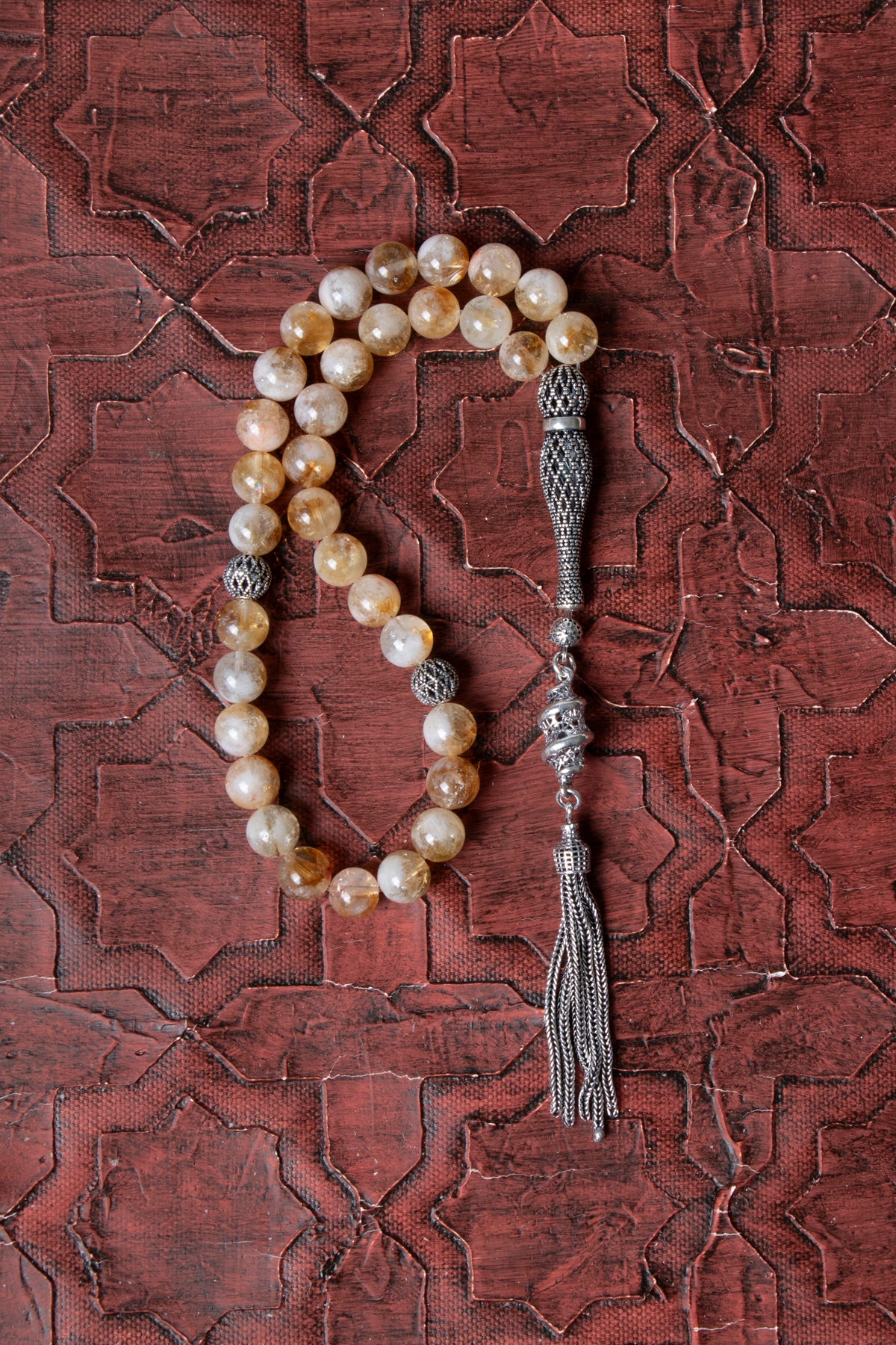 Sertifikalı Sitrin 925 Ayar Gümüş İmameli Püskül Tesbih