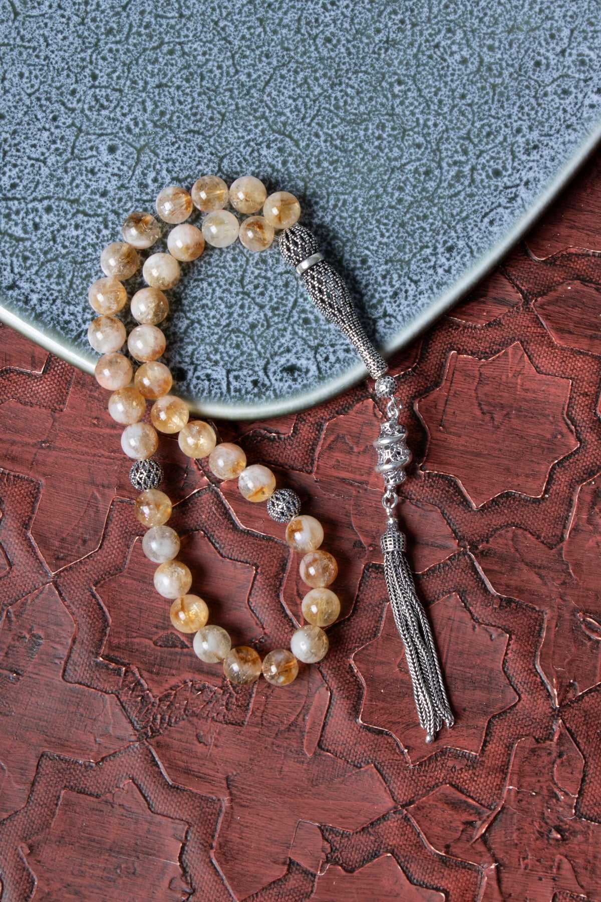 Sertifikalı Sitrin 925 Ayar Gümüş İmameli Püskül Tesbih