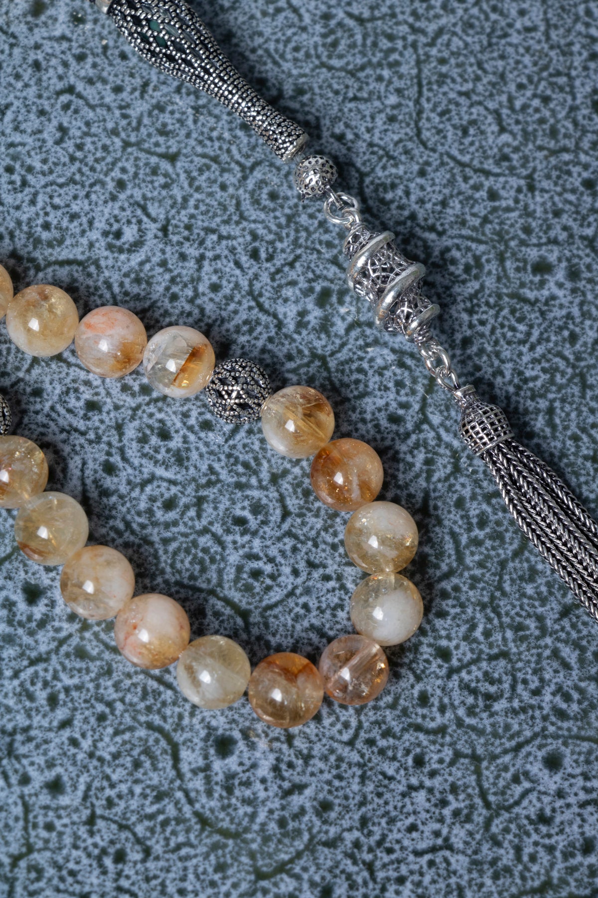 Sertifikalı Sitrin 925 Ayar Gümüş İmameli Püskül Tesbih