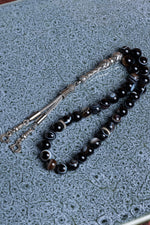 Sertifikalı Siyah Göz Akik Metal İmameli Püskül Tesbih