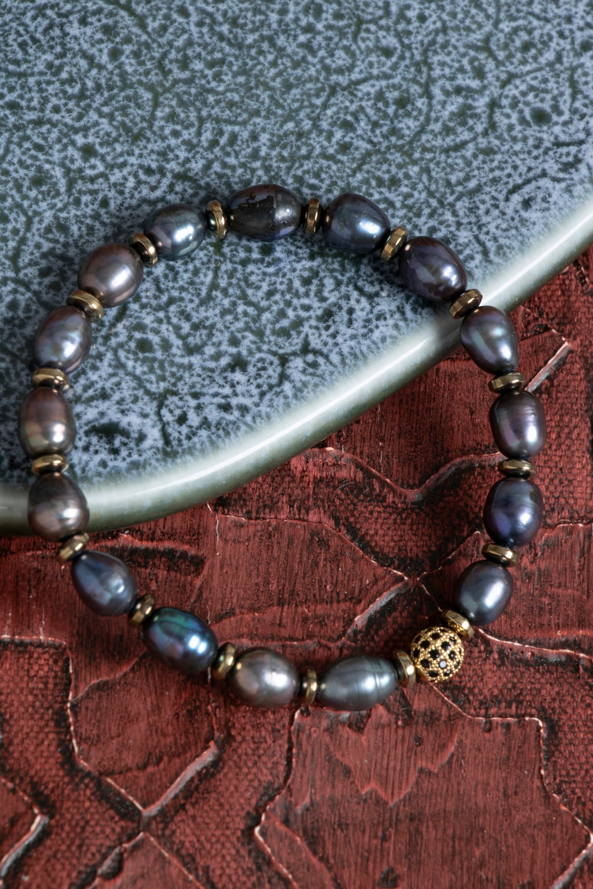 Sertifikalı Siyah İnci &amp; Hamatit &amp; Zirkon Aparat Doğal Taş Bileklik