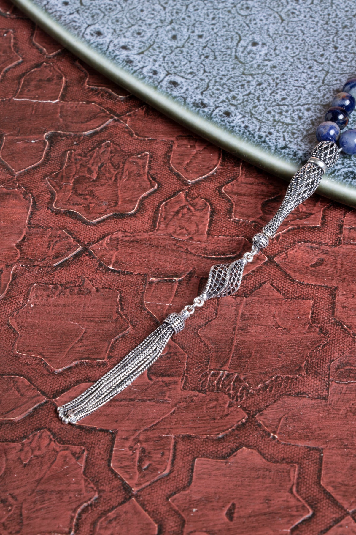 Sertifikalı Sodalit 925 Ayar Gümüş 8 mm İmameli Tesbih&amp; Bileklik Seti