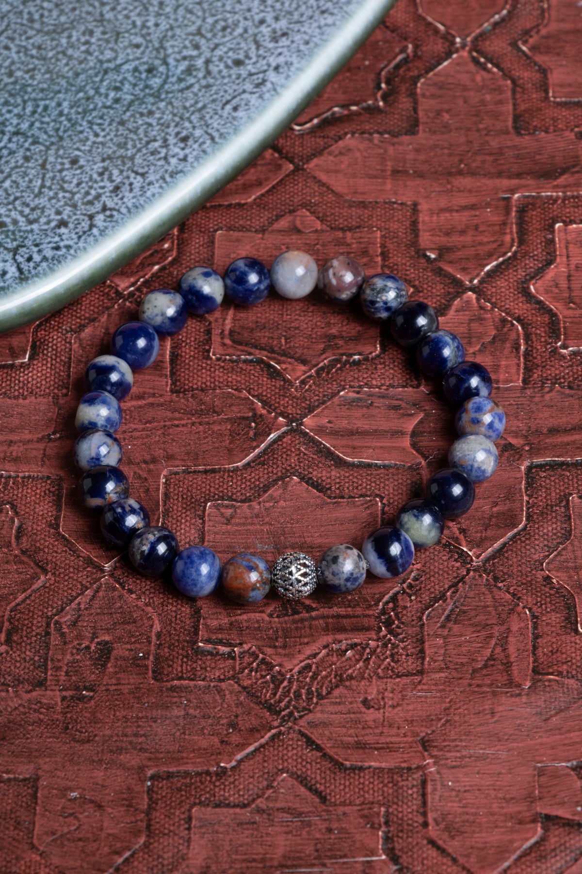 Sertifikalı Sodalit 925 Ayar Gümüş 8 mm İmameli Tesbih&amp; Bileklik Seti