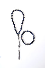 Sertifikalı Sodalit 925 Ayar Gümüş 8 mm İmameli Tesbih&amp; Bileklik Seti