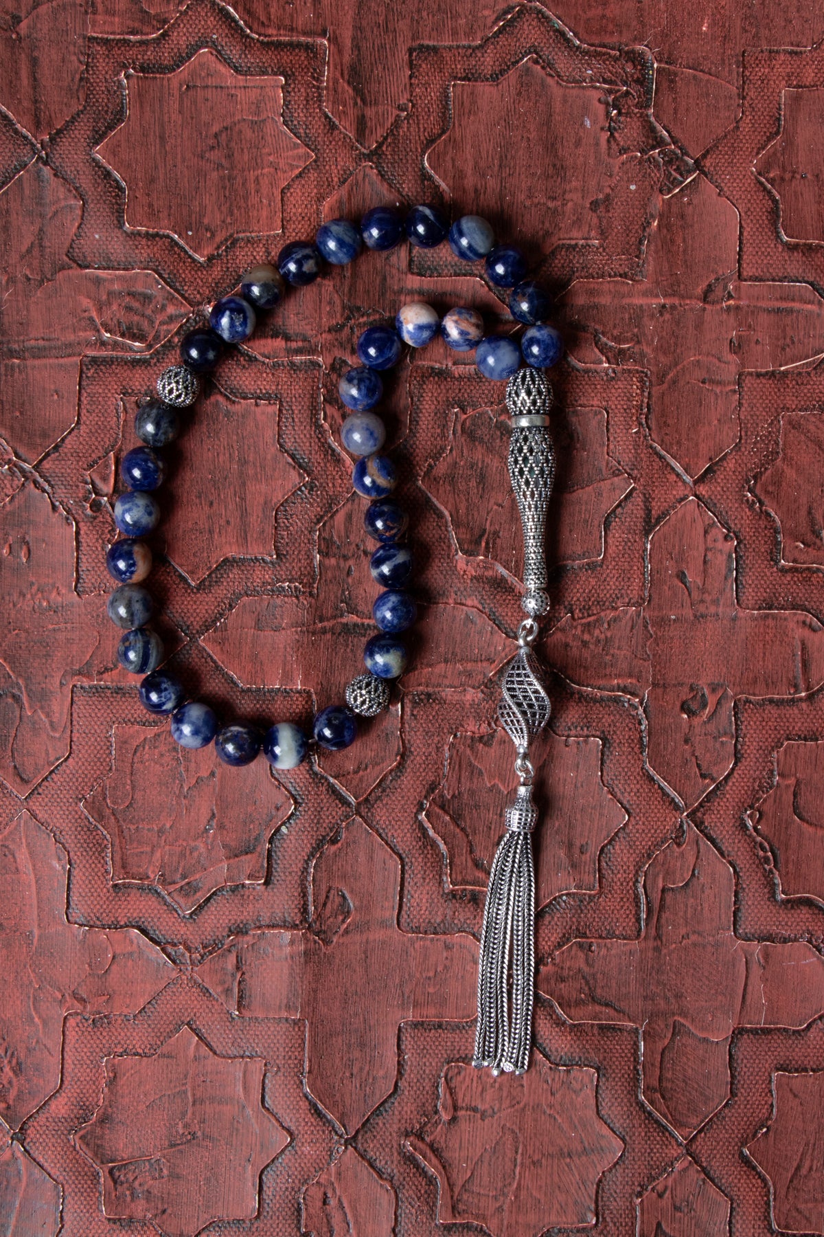 Sertifikalı Sodalit 925 Ayar Gümüş İmameli Püsküllü Tesbih