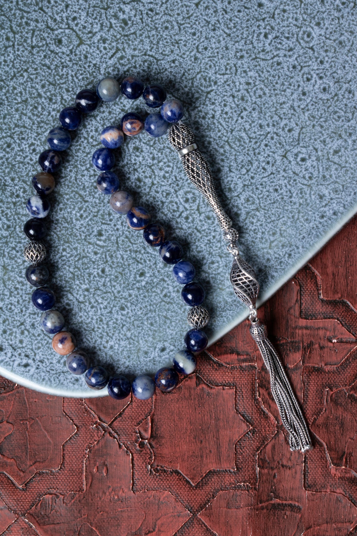 Sertifikalı Sodalit 925 Ayar Gümüş İmameli Püsküllü Tesbih