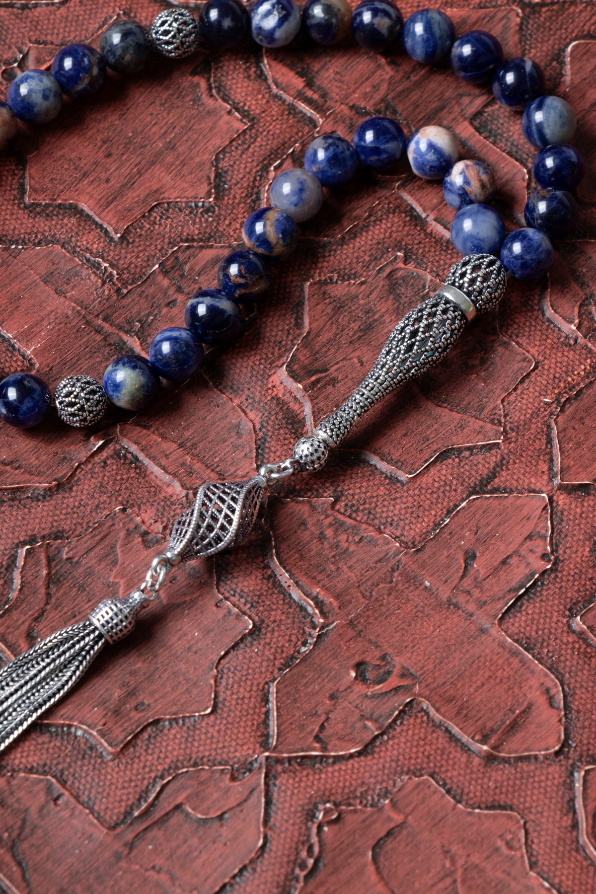 Sertifikalı Sodalit 925 Ayar Gümüş İmameli Püsküllü Tesbih