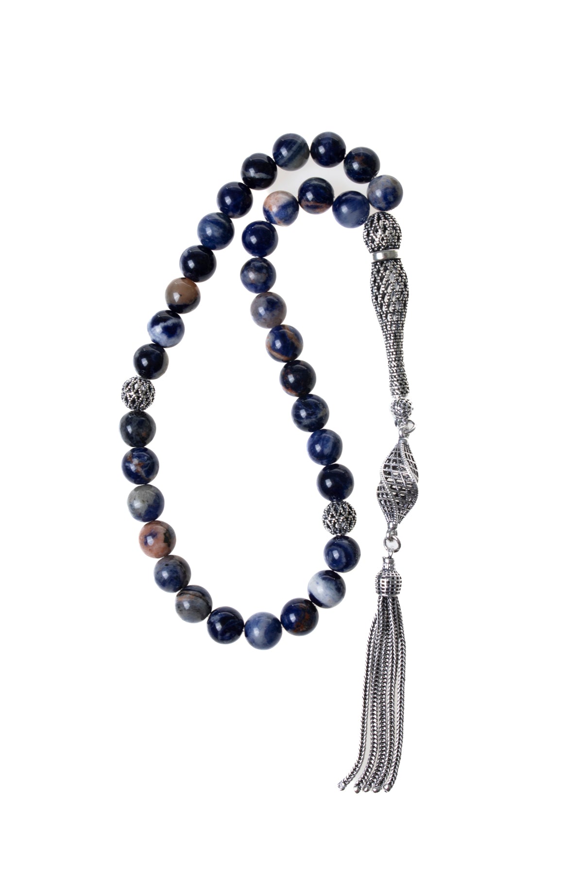 Sertifikalı Sodalit 925 Ayar Gümüş İmameli Püsküllü Tesbih