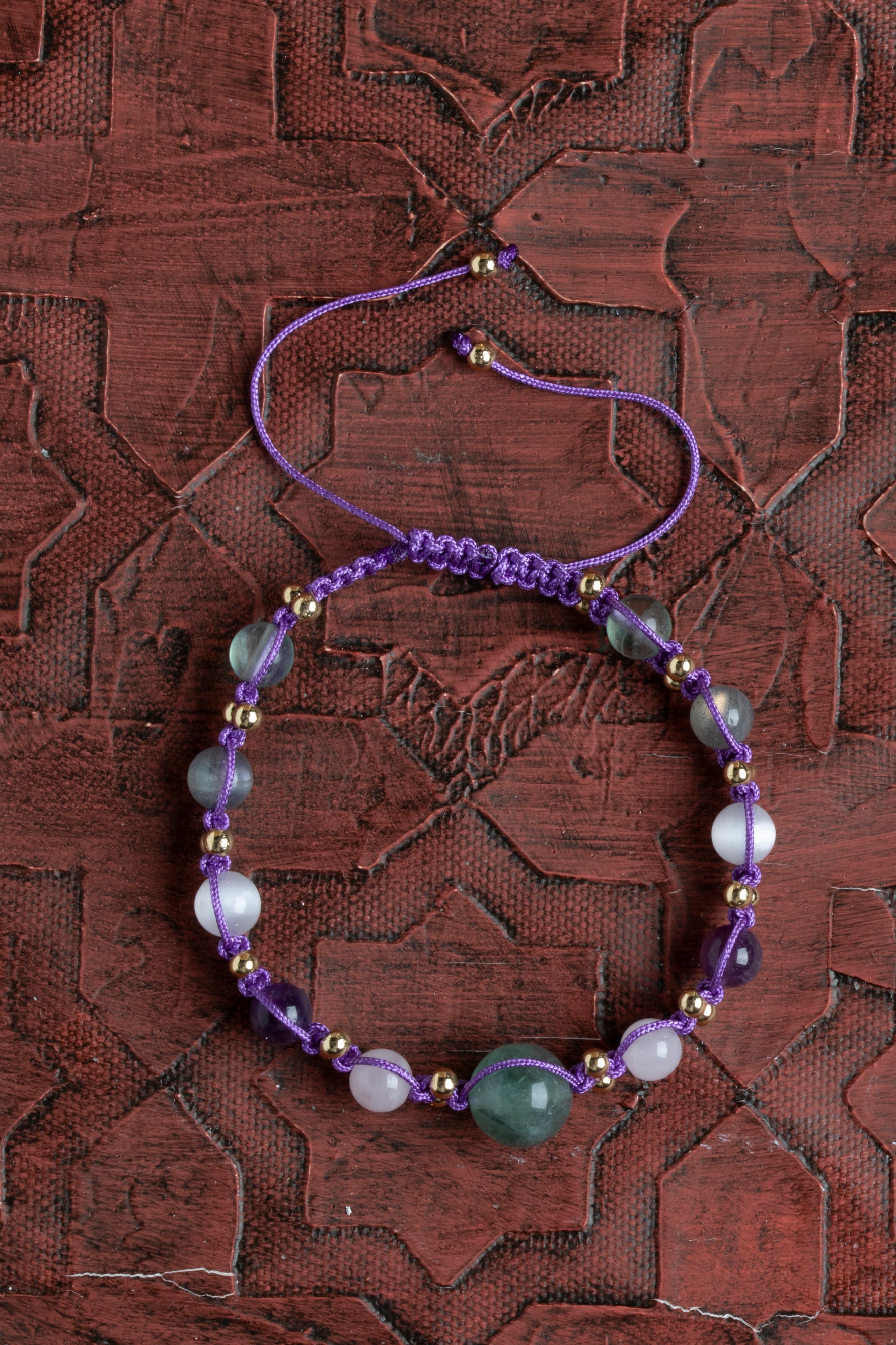 Sertifikalı Taç Çakra Serenit Ametist Ay Taşı Bileklik