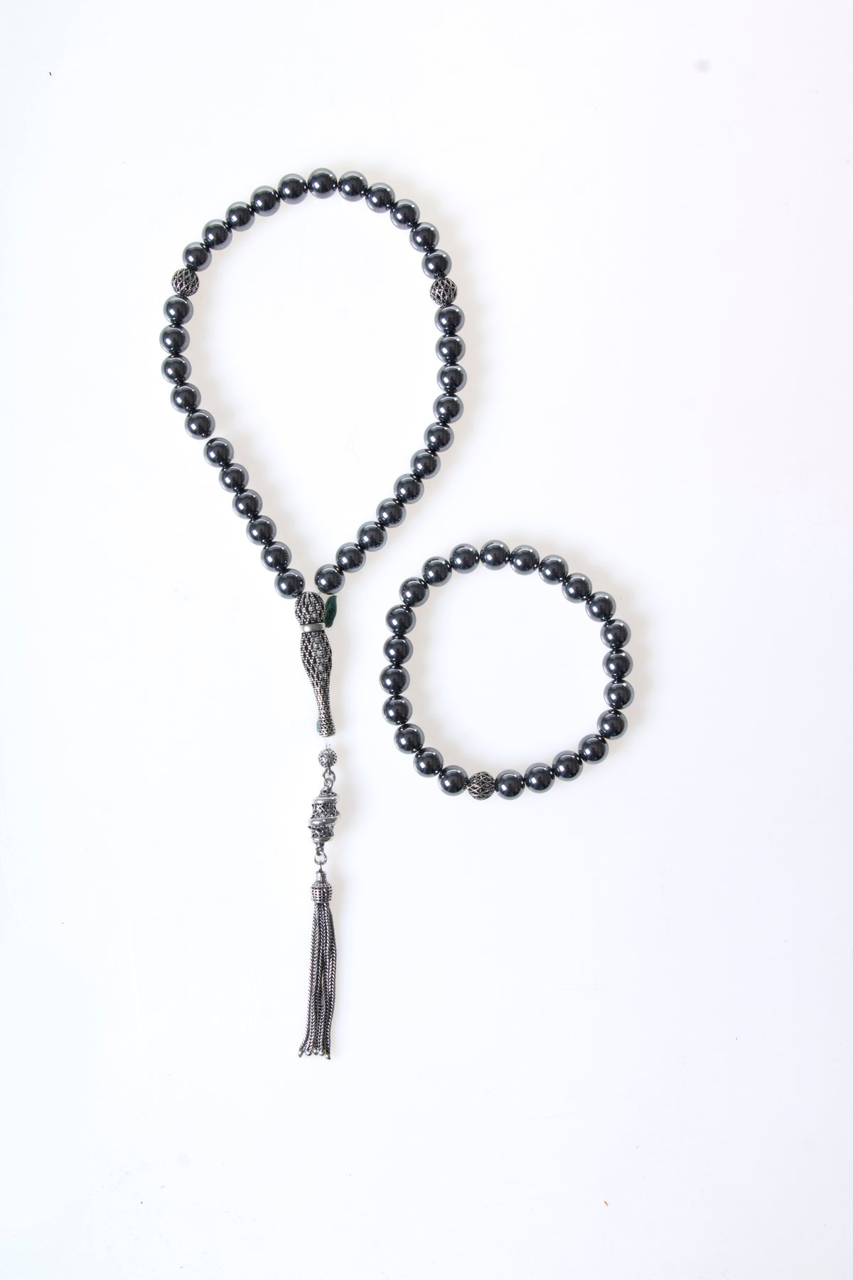 Sertifikalı Trehartz 925 Ayar Gümüş 8 mm İmameli Tesbih &amp; Bileklik Seti