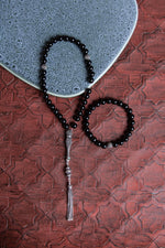 Sertifikalı Turmalin 925 Ayar Gümüş 8 mm İmameli Tesbih &amp; Bileklik Seti