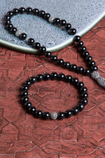 Sertifikalı Turmalin 925 Ayar Gümüş 8 mm İmameli Tesbih &amp; Bileklik Seti