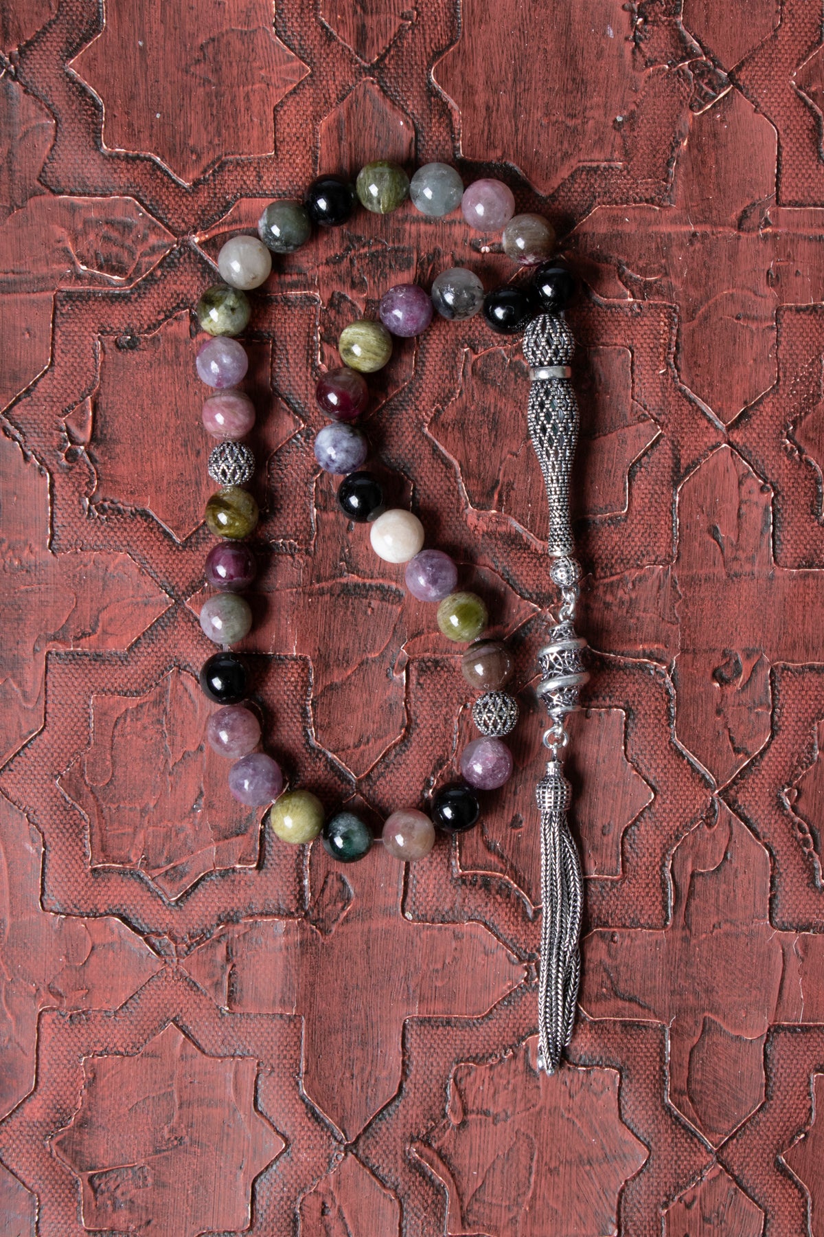 Sertifikalı 8 mm Turmalin 925 Ayar Gümüş İmameli Püsküllü Tesbih