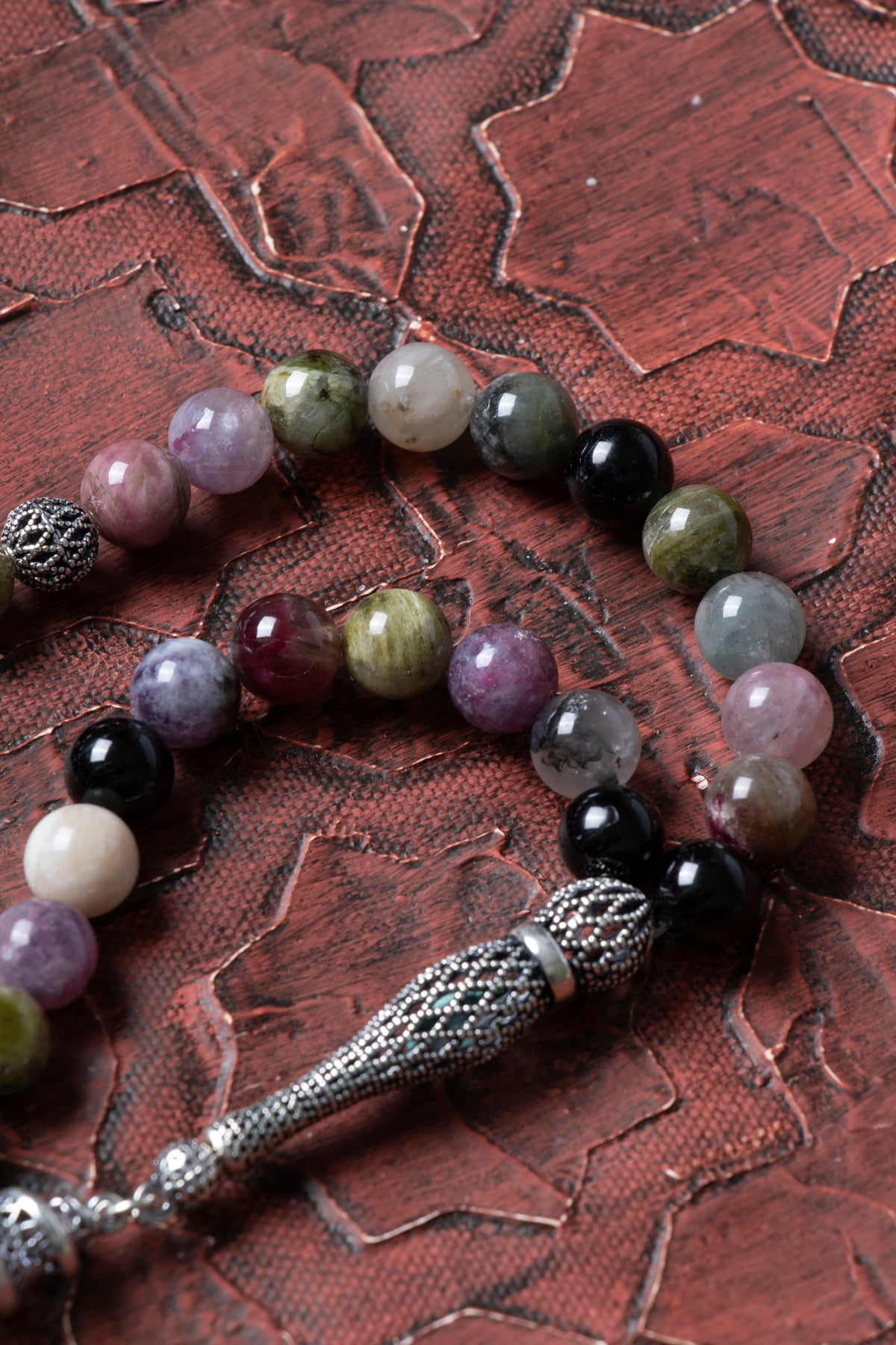 Sertifikalı 8 mm Turmalin 925 Ayar Gümüş İmameli Püsküllü Tesbih