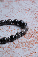 Silver Obsidyen &amp; Hematit Zirkon Aparat Bileklik