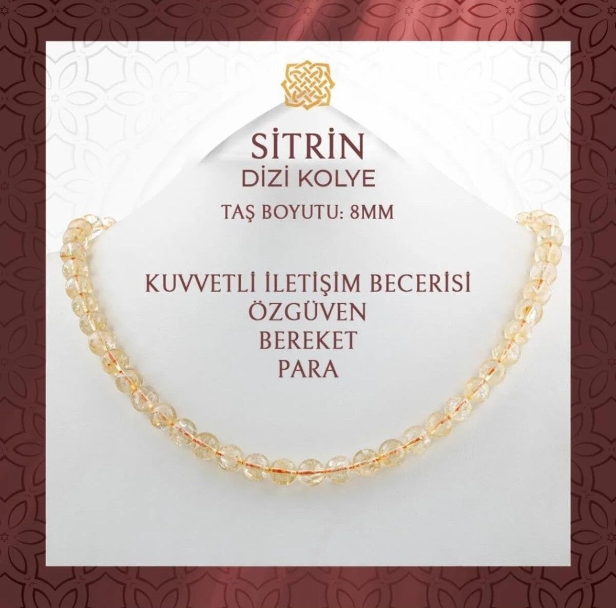 Sitrin 8 mm Dizi Doğal Taş Kolye
