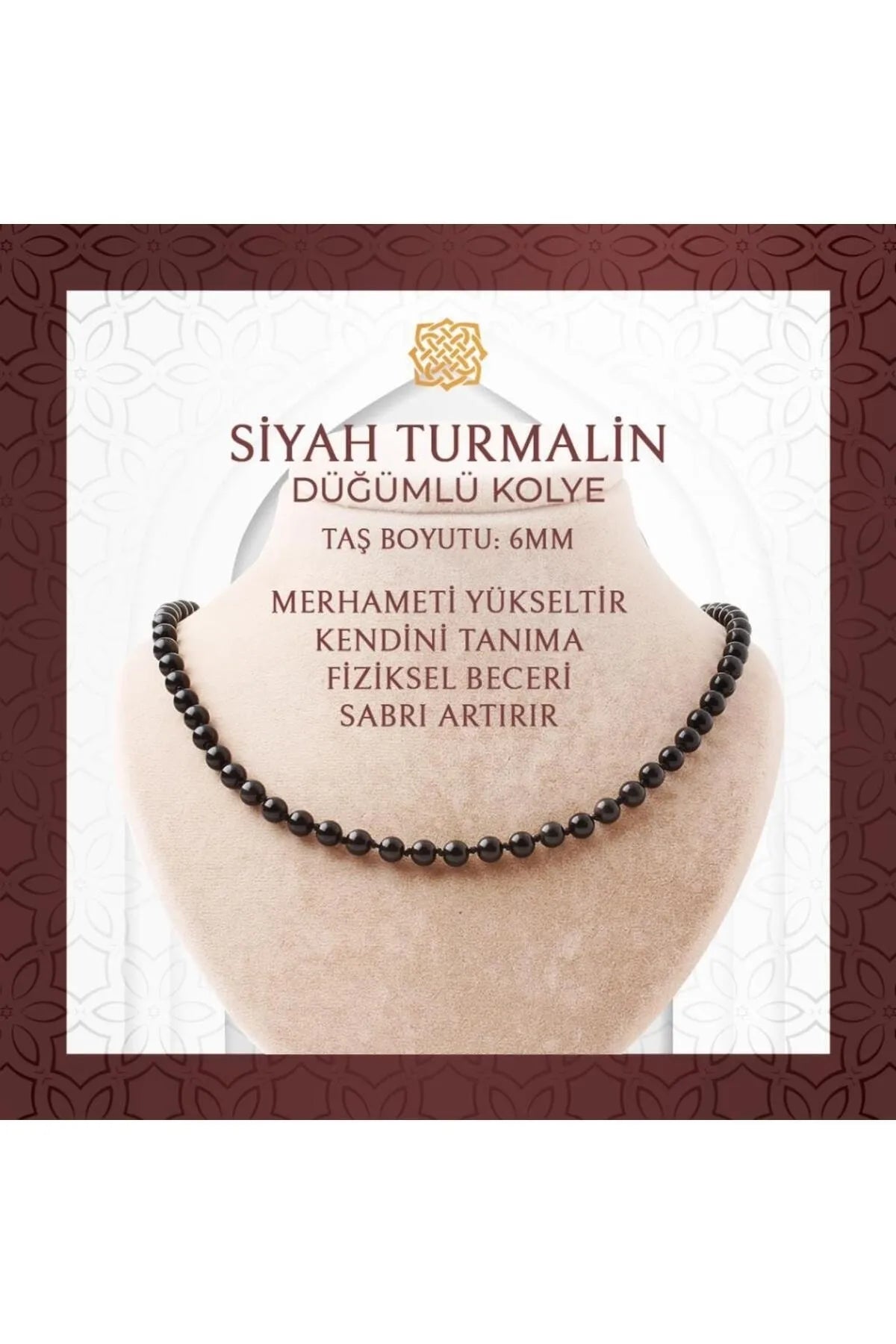 Siyah Turmalin 6 mm Düğümlü Doğal Taş Kolye
