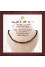 Siyah Turmalin 6 mm Düğümlü Doğal Taş Kolye