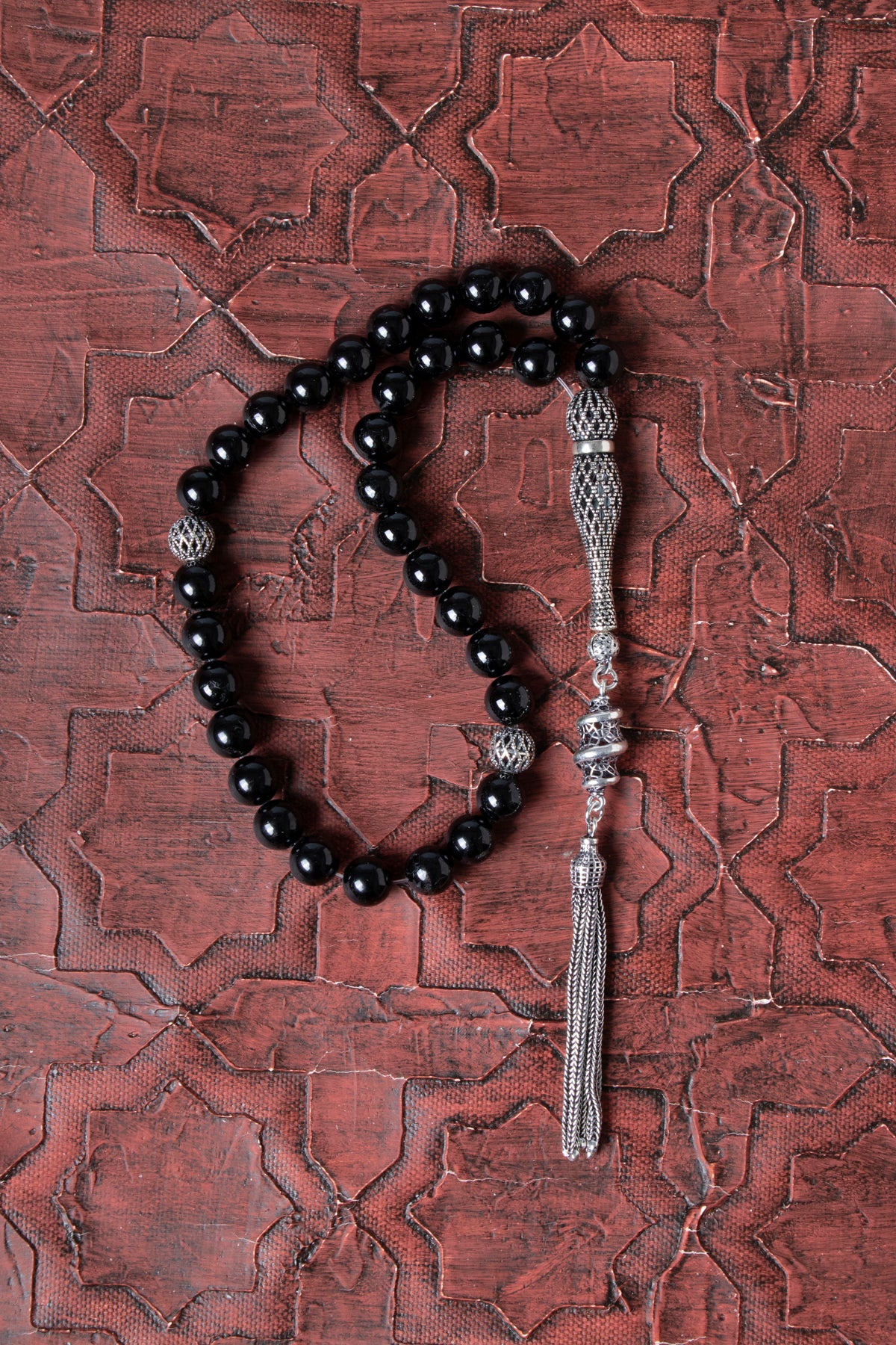 Sertifikalı 8 mm Siyah Turmalin 925 Ayar Gümüş İmameli Püskül Tesbih