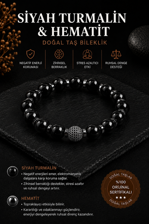 Sertifikalı Siyah Turmalin Bileklik – Gümüş Aksesuarlı