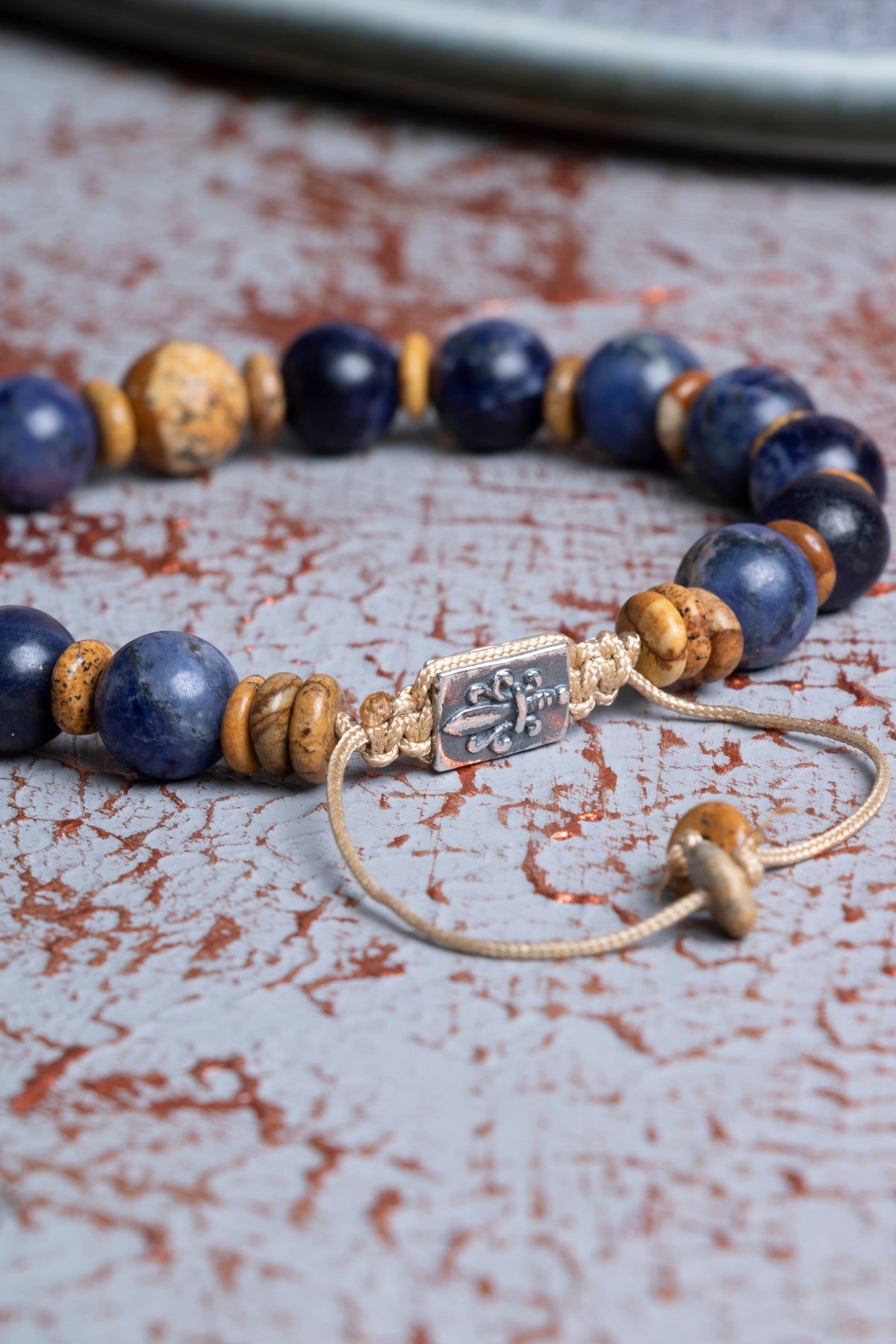 Sodalit &amp; Jasper &amp; Gümüş Aparatlı Makrome Bileklik 8mm