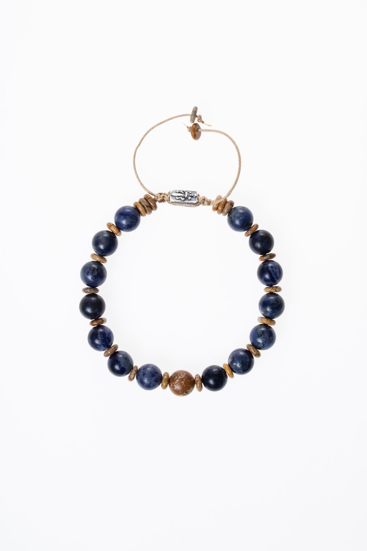 Sodalit &amp; Jasper &amp; Gümüş Aparatlı Makrome Bileklik 8mm