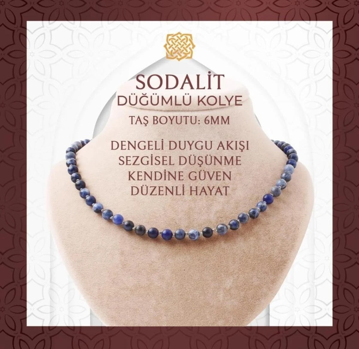 Sodalit 6 mm Düğümlü Doğal Taş Kolye