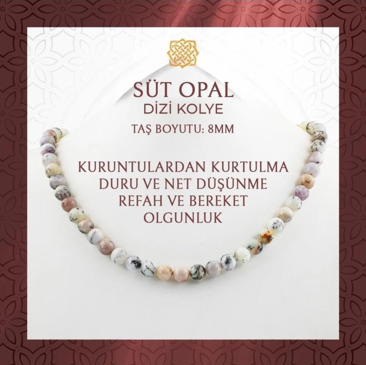 Süt Opal 8 mm Dizi Doğal Taş Kolye