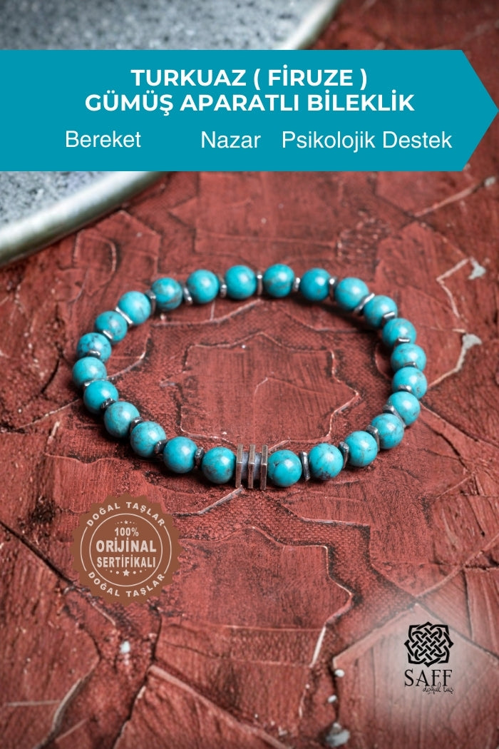 Turkuaz ( Firuze ) Gümüş Aparatlı Bileklik