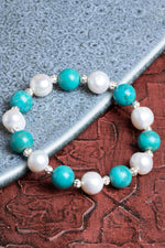 Turkuaz &amp; İnci Gümüş Aparatlı Bileklik 10mm