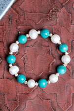 Turkuaz &amp; İnci Gümüş Aparatlı Bileklik 10mm