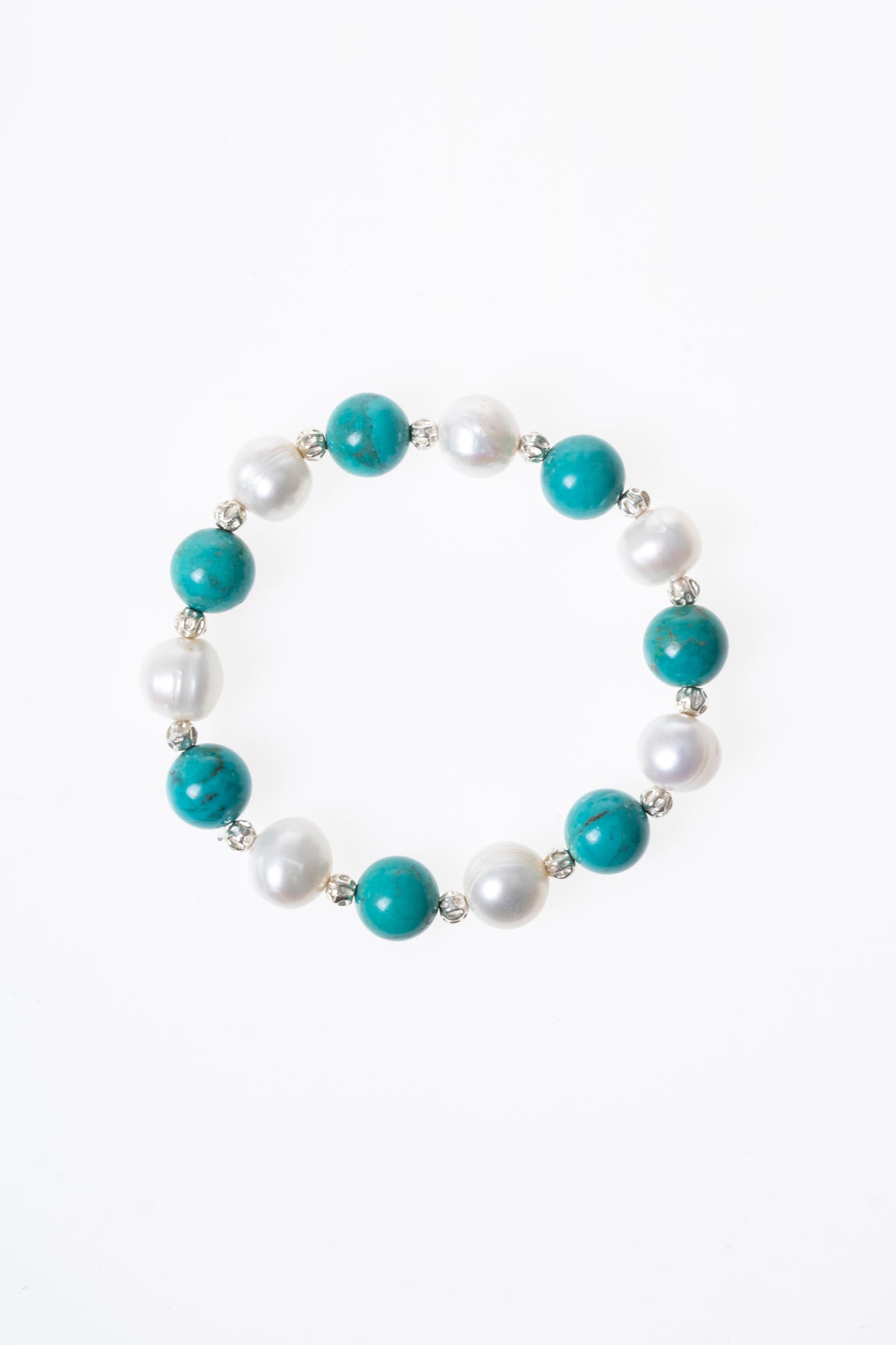Turkuaz &amp; İnci Gümüş Aparatlı Bileklik 10mm